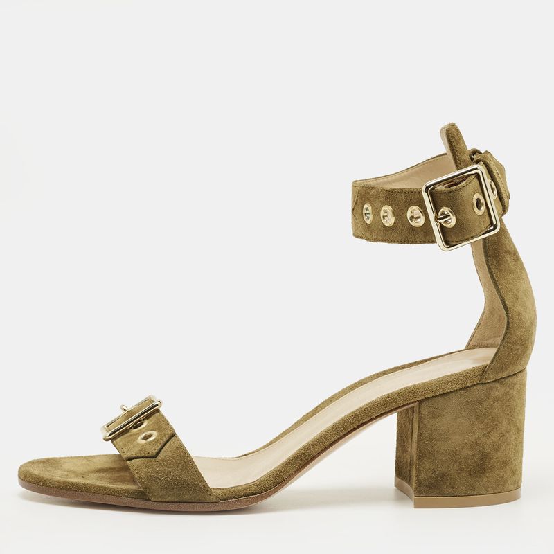 Gianvito Rossi Green Suede Portofino Ankle Strap Sandals Size 36.5